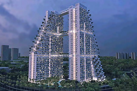 В Сингапуре закончили строительство двух необычных небоскрёбов